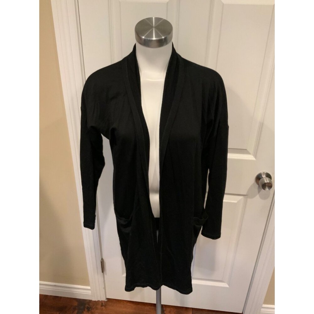 Eileen Fisher Black Open Front Long Sleeve Top, Size PS Petites